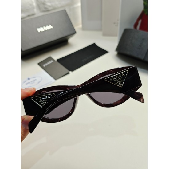 20240413 P85 PRADA Prada Oval Cat Eye Sunglasses Fashionable New Spicy Girl Retro Style UV Protection for Men and Women Outdoor Sunshade Summer Small Frame Tide