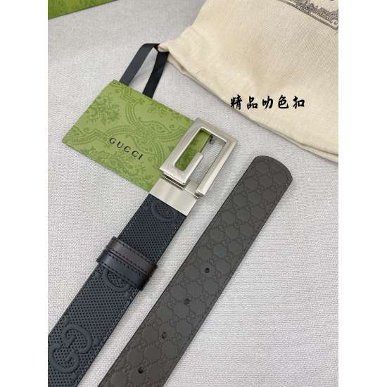 20231004 Gucci Overseas Counter Synchronizes New Style, Available with Original Single Belt on Both Sides, Imported Original Cowhide Top Layer, Paired with Fine Swivel Button Head, Width 3.5cm