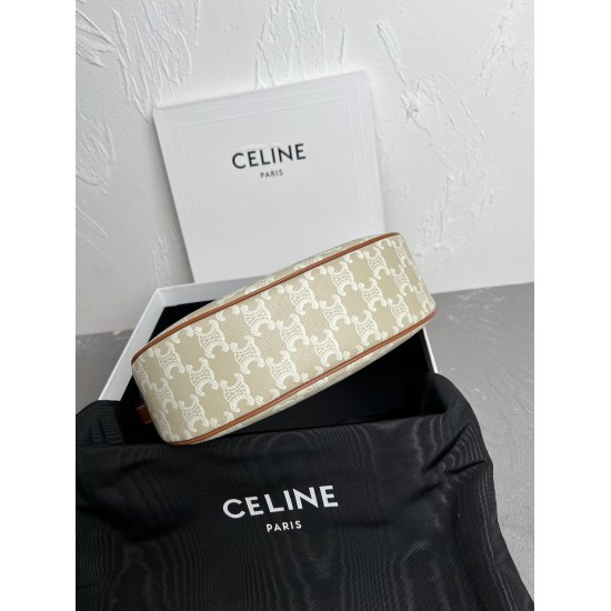 20240315 P580 2023s Autumn/Winter New Product | CELINE Canvas Triumphal Arch Mie Apricot Embroidered AVA Handbag ➕ Adjustable shoulder straps create an elegant texture, cleverly adjustable buckle design, easily achieve long shoulder strap matching, and in
