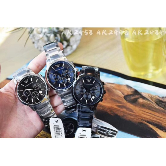 20240408 165 brand Armani Armani model: AR2458 white face AR2448 blue face AR2434 black face imported quartz movement mineral reinforced glass mirror stainless steel strap invisible double lock three eye timing date window Basel's most popular watch Arman