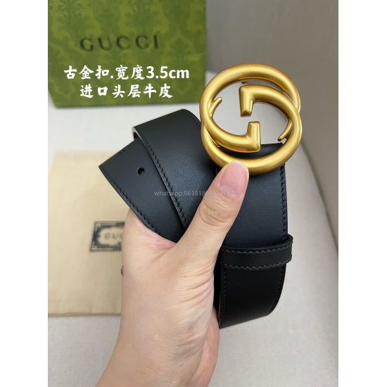On August 7, 2023, Gucci imported the original single calf leather inner lining with a layer of cowhide Paired with high-quality antique copper buckle, customized with original leather material, with a counter width of 3.5cm