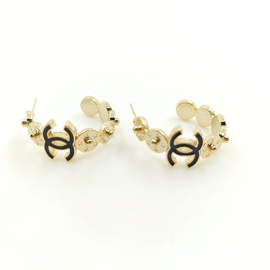 20240413 P70, [ch * nel Latest Blue Black CC Earrings] Consistent ZP Brass Material