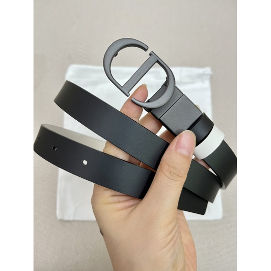 2023.06.29 Width 2.0cm Dior popular flat wireless belt body/Sadle imported calf belt body metal 
