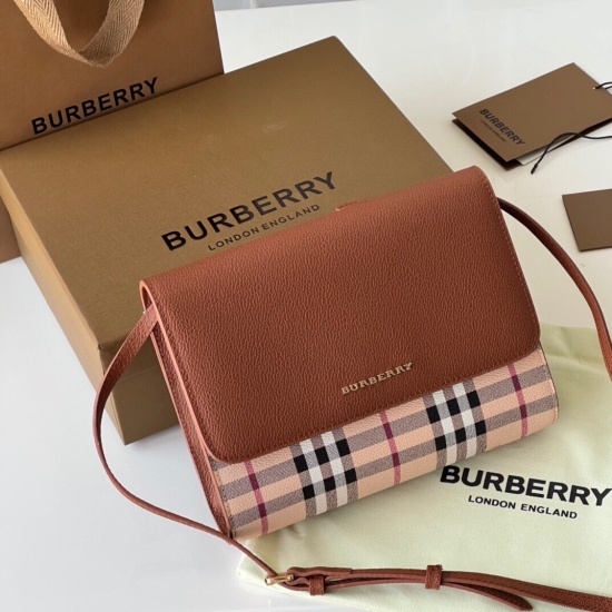 2024.03.09P540 (Top Original Quality) Burberry Haymarket Checkered Leather Diagonal Backpack ➰ 【 B • Home 】 Original production~~Detachable shoulder strap ‼‼ Small shoulder bag and handbag dual-purpose delicate [rose] Soft imported calf leather paired wit