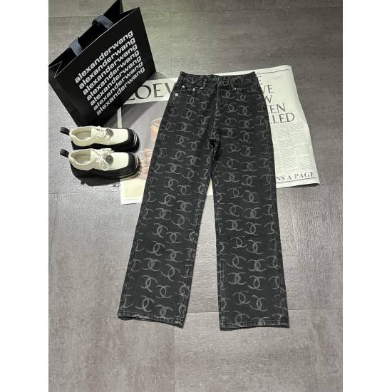 12.21.2023 P250 Chane * Chanel, new graffiti full logo sequin wide leg jeans shipped, wide leg design, full logo, same style as Yang Ying, many celebrity grass planting, classic fashion, bulk supply, blue and black, we have all shipped it, size sML