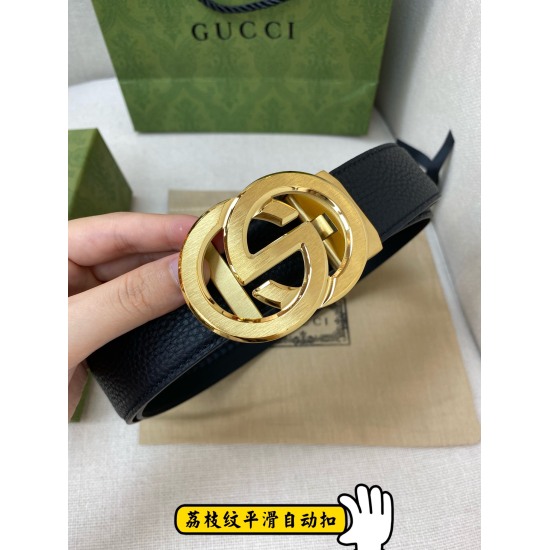 Gucci men's automatic waistband - width 35MM 316 high-quality steel buckle that never fades, crafted with exquisite craftsmanship to create a soft feel that can be cut