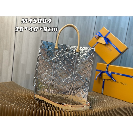 20231125 Internal Price P860 Top of the line Original [Exclusive Background] [New Lacquer Leather Tony Shopping Bag] M45884 Silver (Lacquer Leather) 2021 Autumn/Winter 