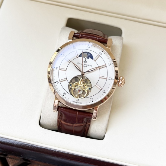 20240408 Unified 520. 【 Fashionable, generous, and elegant temperament 】 Patek Philippe Men's Watch Fully Automatic Mechanical Movement Mineral Reinforced Glass 316L Precision Steel Case Leather Strap Simple and Exquisite Business and Leisure Size: Diamet