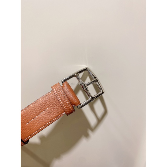2023.08.07 Hermès Clemence small bull leather men's belt, with palladium plated belt buckle, decorated with H detail 3.5cm