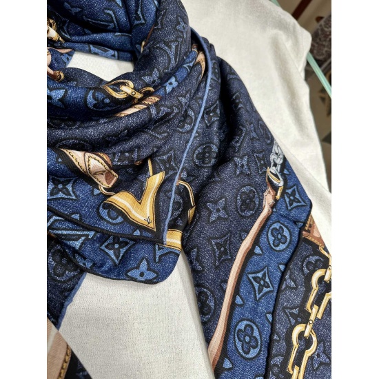 12.21.2023 p400 update ❤️ MONOGRAM JACQUARD DENIM140 Velvet Square Scarf Denim Blue [High Definition Double sided Same Color] Some styles are worth presenting with the highest level of craftsmanship in 2023. Scarf styles with the most collectible value wi