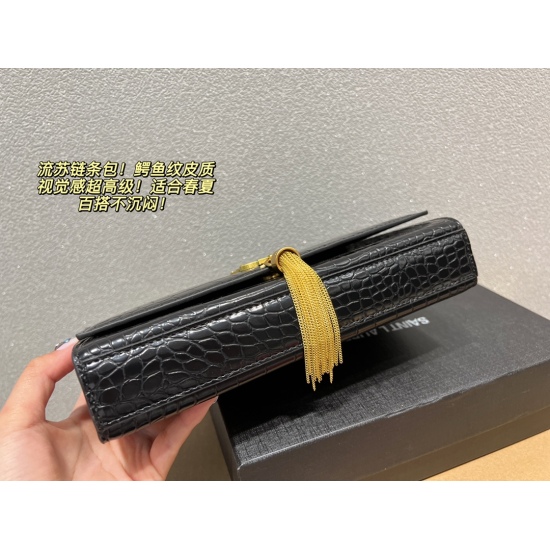 2023.10.18 p180 box matching ⚠️ Size 24.12 Saint Laurent tassel chain bag with crocodile pattern gold buckle for a luxurious feel