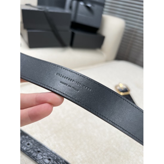 2023 Saint Laurent Women's Belt Belt with Original Factory Precision Ferry Buckle, Original Italian Leather, 3.0cm Wide, Purchase Grade.