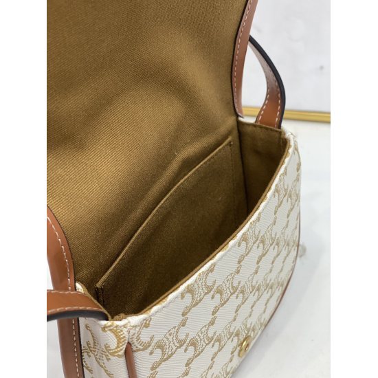 20240315 P670 [CL Home] New BESACE Mini Logo Print ➕ Cow leather handbag saddle bag, Triomphe Canvas logo print, cowhide edging, fabric lining, can be worn on crossbody or shoulder back, flap with metal Triomphe snap closure, one main compartment, one fla