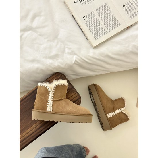 2023.09.29 Maroon Detail 290... Top of the line version of mid length wool woven snow boots/featuring HP Longfeng Ay sheepskin fur all in one Col: Maroon, Antelope Brown Size: 35-40