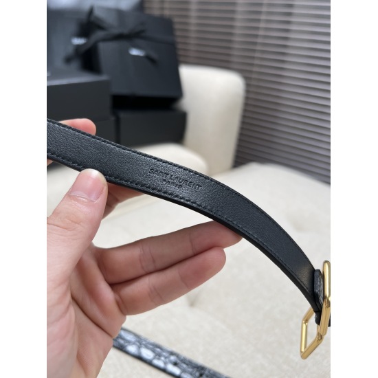 2023 Saint Laurent Women's Belt Belt with Original Factory Precision Ferry Buckle, Original Italian Leather, 2.0cm Wide, Purchase Grade.