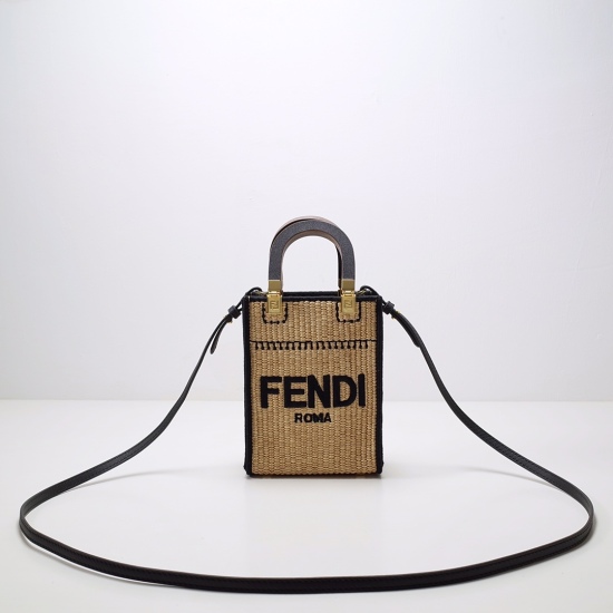 2024/03/07 p850 [FENDI Fendi] New Sunshine leather mini tote bag, decorated with hot stamping FENDI ROMA lettering, and a tortoiseshell effect hard organic glass handle, equipped with a lined inner compartment, embellished with matching leather trim and g