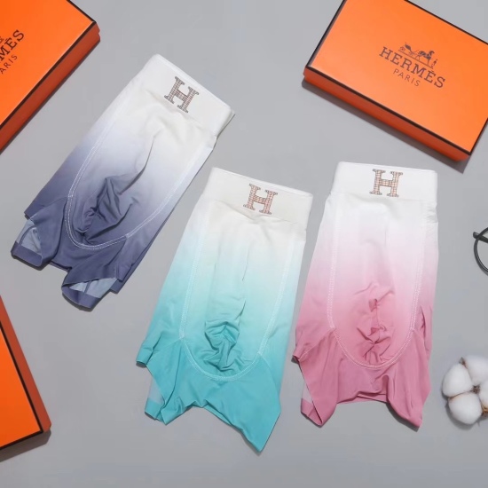 2024.01.22 Hermes! New product in 2023, boutique boxed men's underwear! New trend gradient, foreign trade orders, high quality, ice silk seamless cutting technology, scientifically matched with 87% nylon polyester fiber+13% spandex, smooth, breathable and