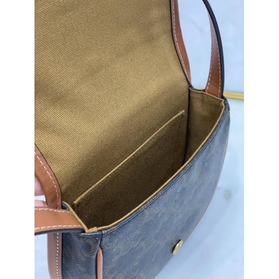20240315 P670 [CL Home] New BESACE Mini Logo Print ➕ Cow leather handbag saddle bag, Triomphe Canvas logo print, cowhide edging, fabric lining, can be worn on crossbody or shoulder back, flap with metal Triomphe snap closure, one main compartment, one fla